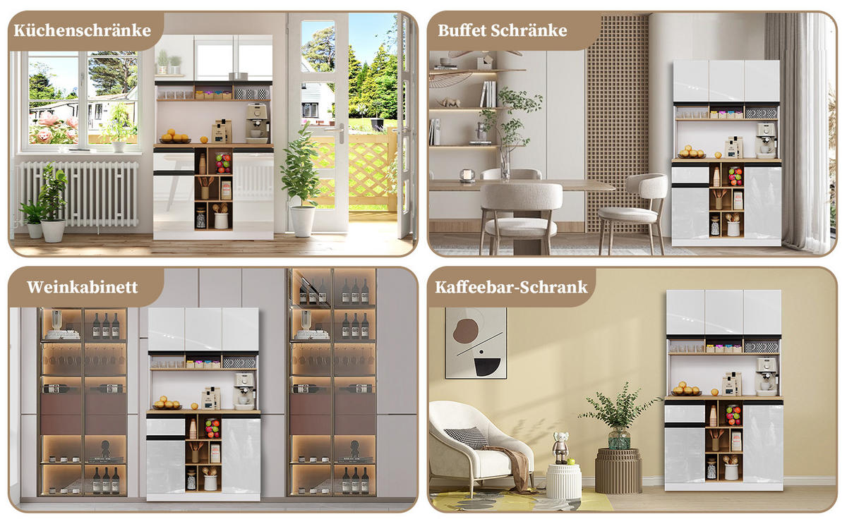 KÜCHENBUFFET mit 1 Schubladen und verstellbaren Einlegeböden, 105 x 45 x 185 cm, Weiß, MDF - Weiß, Holzwerkstoff (105/185/45cm) - SONNENH
