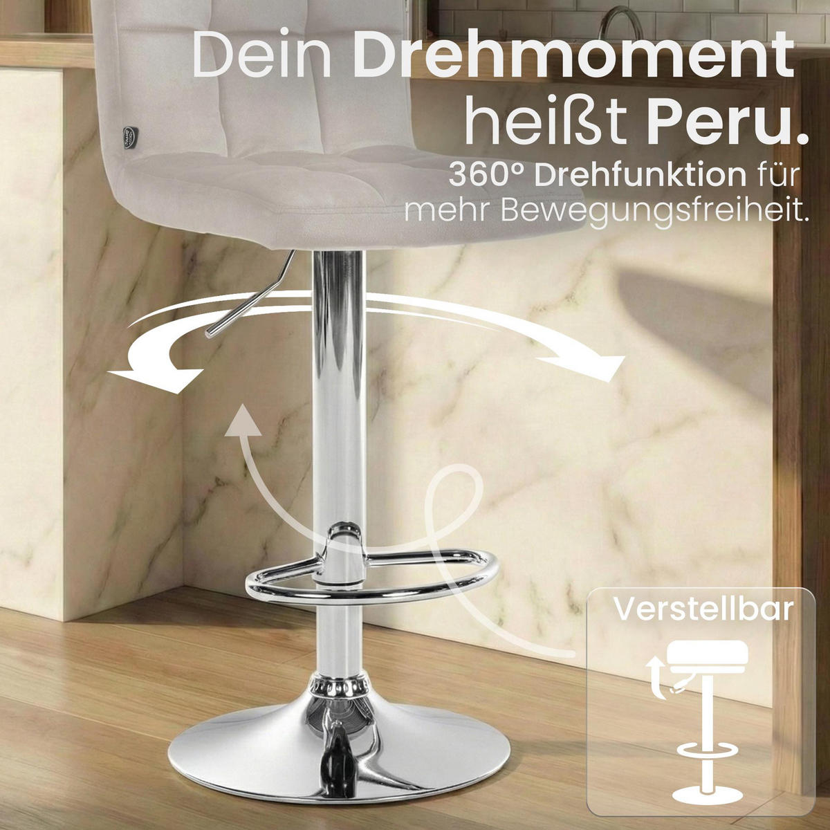 BARHOCKER Samt Creme - Chromfarben/Creme, Textil/Metall (46/94/47cm) - CLP