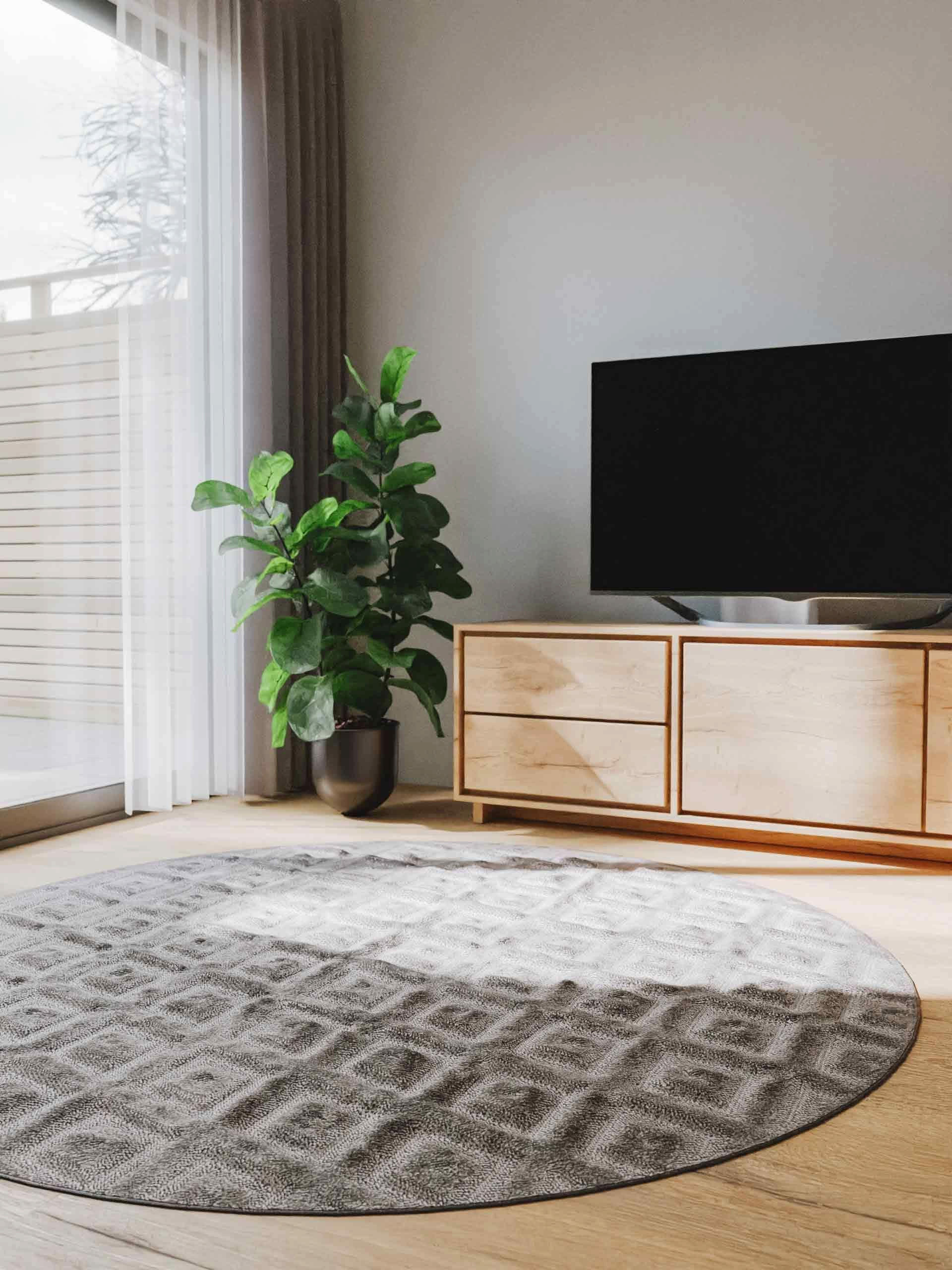 TEPPICH Leo Hellgrau ø 200 cm rund - Hellgrau, Kunststoff (200/200cm) - benuta