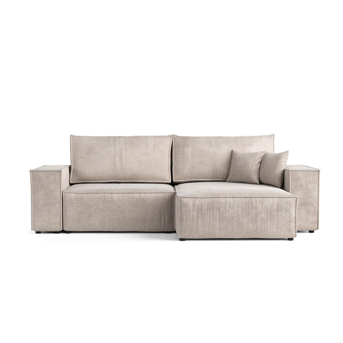 ECKSOFA CAVO mit Schlaffunktion Beige im Wind Stoff - Beige/Schwarz, Holz/Holzwerkstoff (255/148cm) - AltaBeds