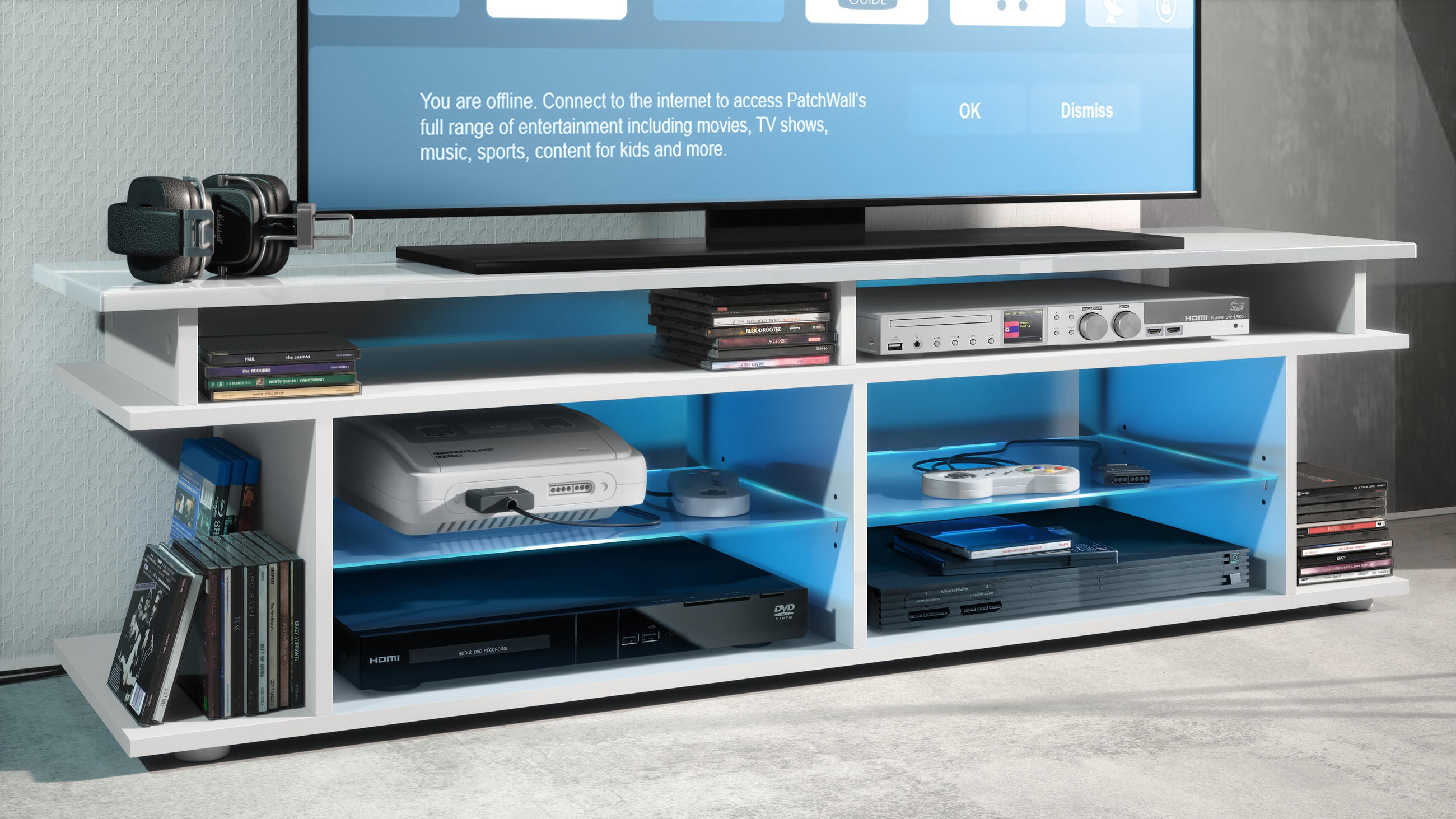 LOWBOARD Movie Platte des TV-Aufsatzes in Weiß Hochglanz - Weiß Hochglanz, Holzwerkstoff (138.5/39/37.5cm) - Vladon