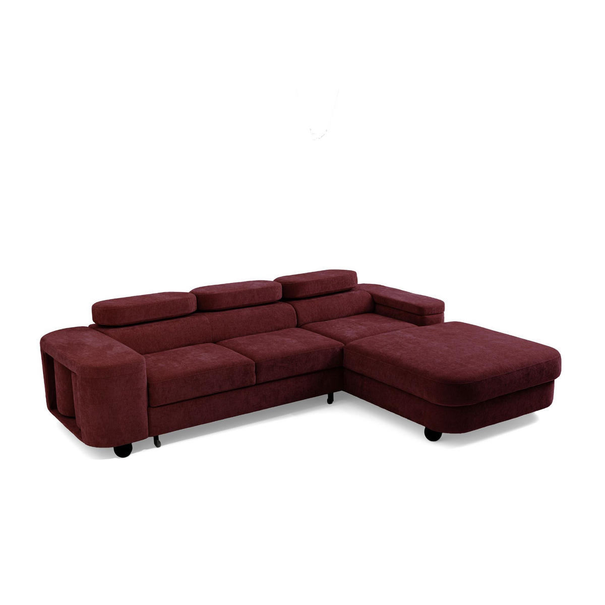 ECKSOFA LOVE L Rechts mit Schlaffunktion 124x210 Chenille Bordeaux - Bordeaux/Schwarz, Holz/Textil (205/284cm) - Muffo