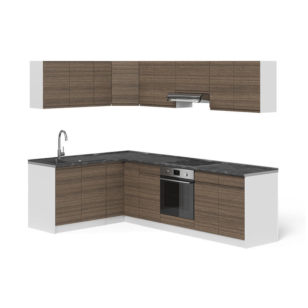 ECKKÜCHE R-Line, Tabak-Walnuss/Weiß, 267 x 167 cm - Walnussfarben/Weiß, Holzwerkstoff (267/81.6/60cm) - Vicco