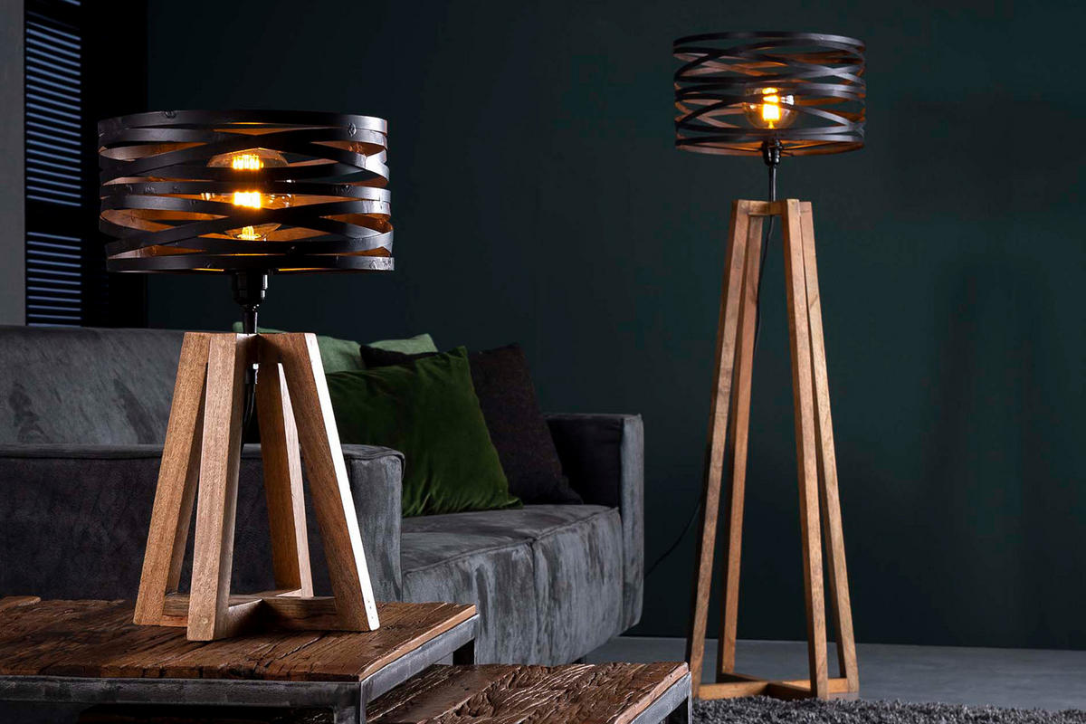 STEHLAMPE DALIAN Schwarz Holz - Schwarz, Holz (41/41/135cm) - KAWOLA