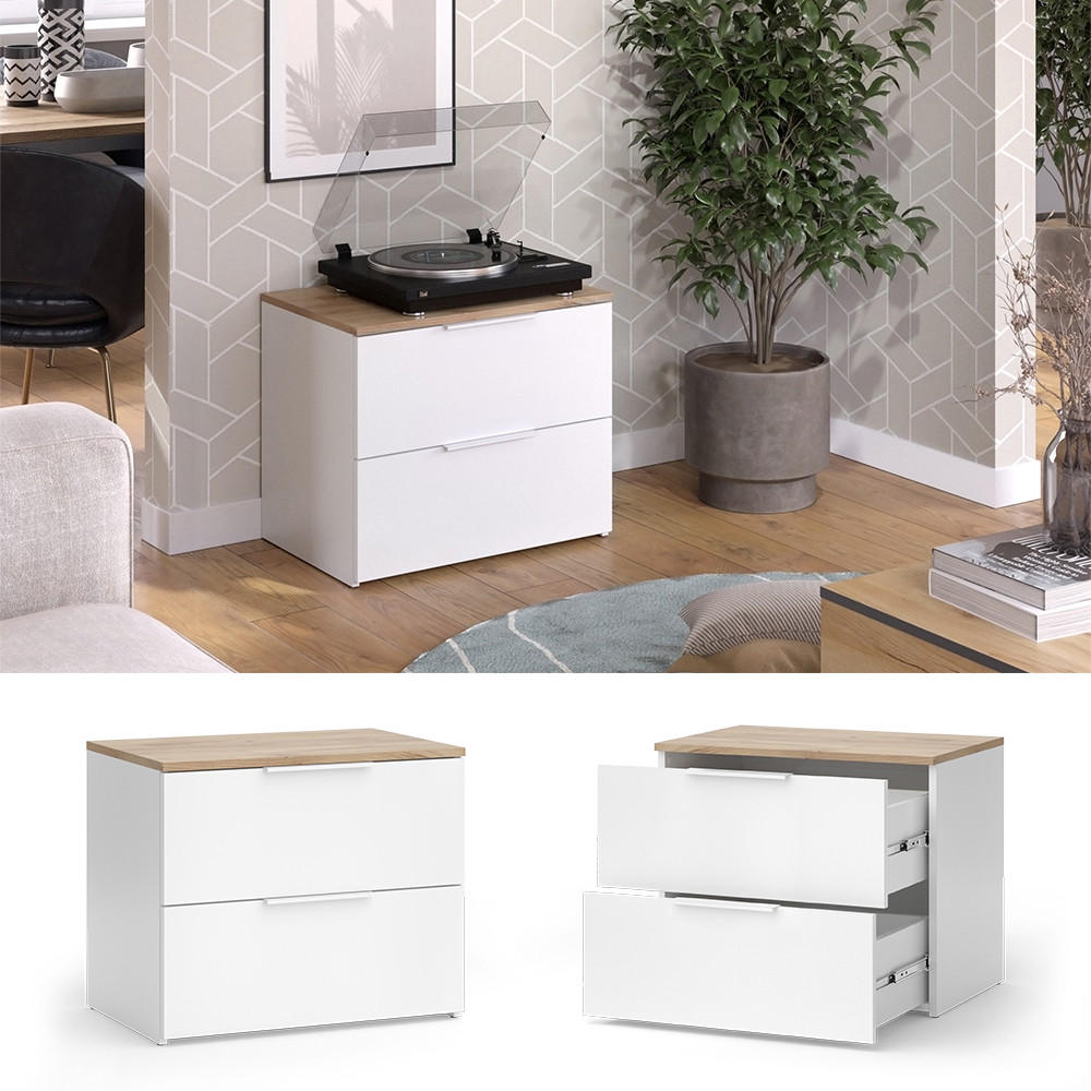 KOMMODE Wido Weiß/Sonoma 60 x 50 cm mit Tür - Weiß/Sonoma Eiche, Holzwerkstoff (60/50/40cm) - Vicco