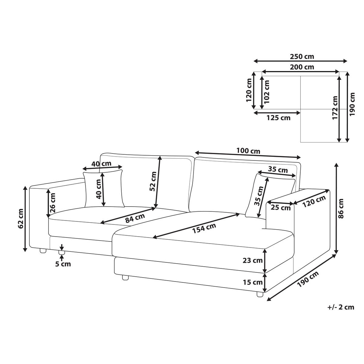 3-SITZER-ECKSOFA hellgrau rechtsseitig Lofoten - Schwarz/Grau, Textil (250/190cm) - Beliani
