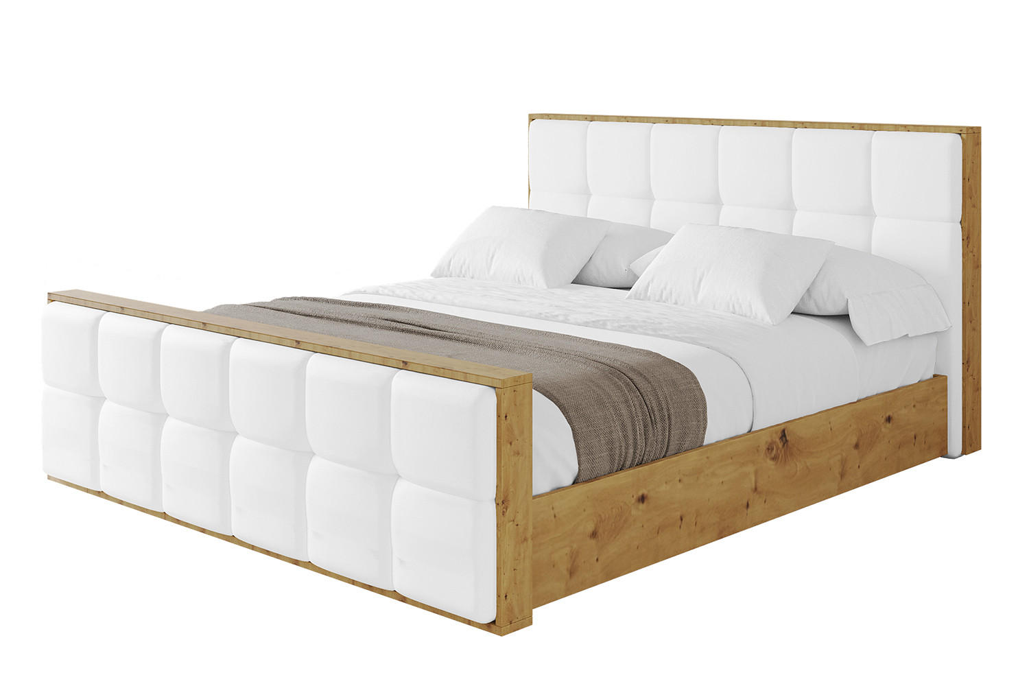 POLSTERBETT mit Bettkasten, Fußteil und Lattenrost, Boxbett ohne Matratze - ENZO7-Z 160x200 Weiß Kunstleder - Weiß Hochglanz, Holzwerkstoff/Textil (160/200cm) - ALTDECOR