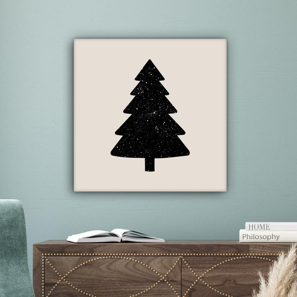 LEINWANDBILD Weihnachtsbaum - Schwarz - Urlaub - Beige 50x50 cm - Schwarz, Textil (50/50cm) - MuchoWow