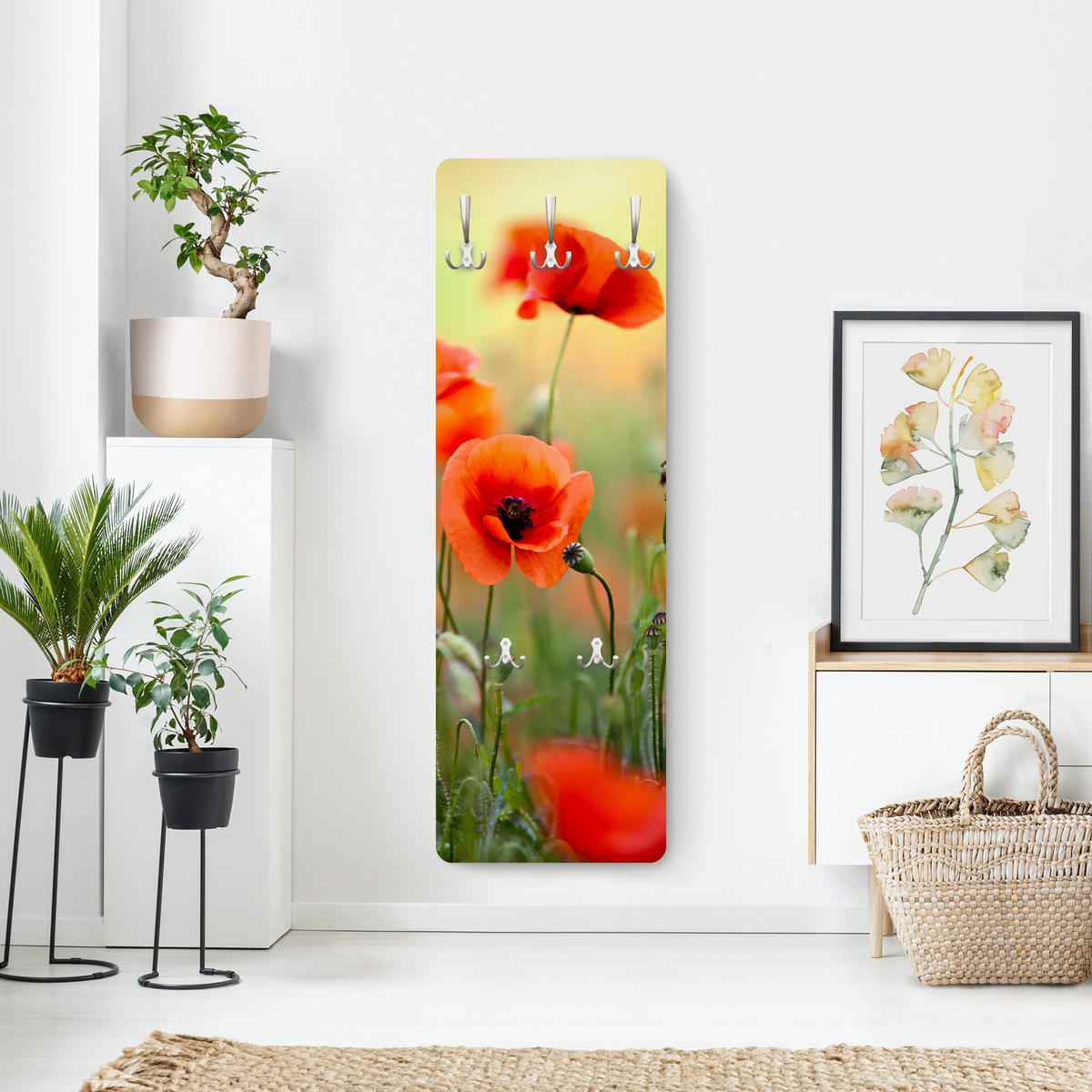 WANDGARDEROBE - Roter Sommermohn 34/105 cm - Grün, Holzwerkstoff (34/105/1.6cm) - Bilderwelten