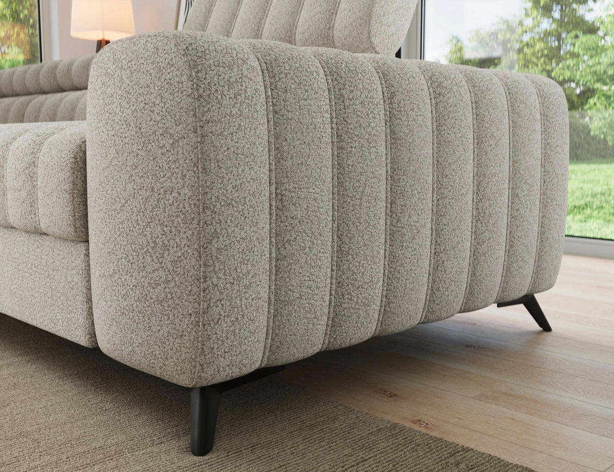 KANEDO Ecksofa mit Schlaffunktion und Bettkasten – Modernes Designsofa, verstellbare Kopfstützen, Metallfüße - Beige, Kunststoff (269/86cm) - Wohnideebilder