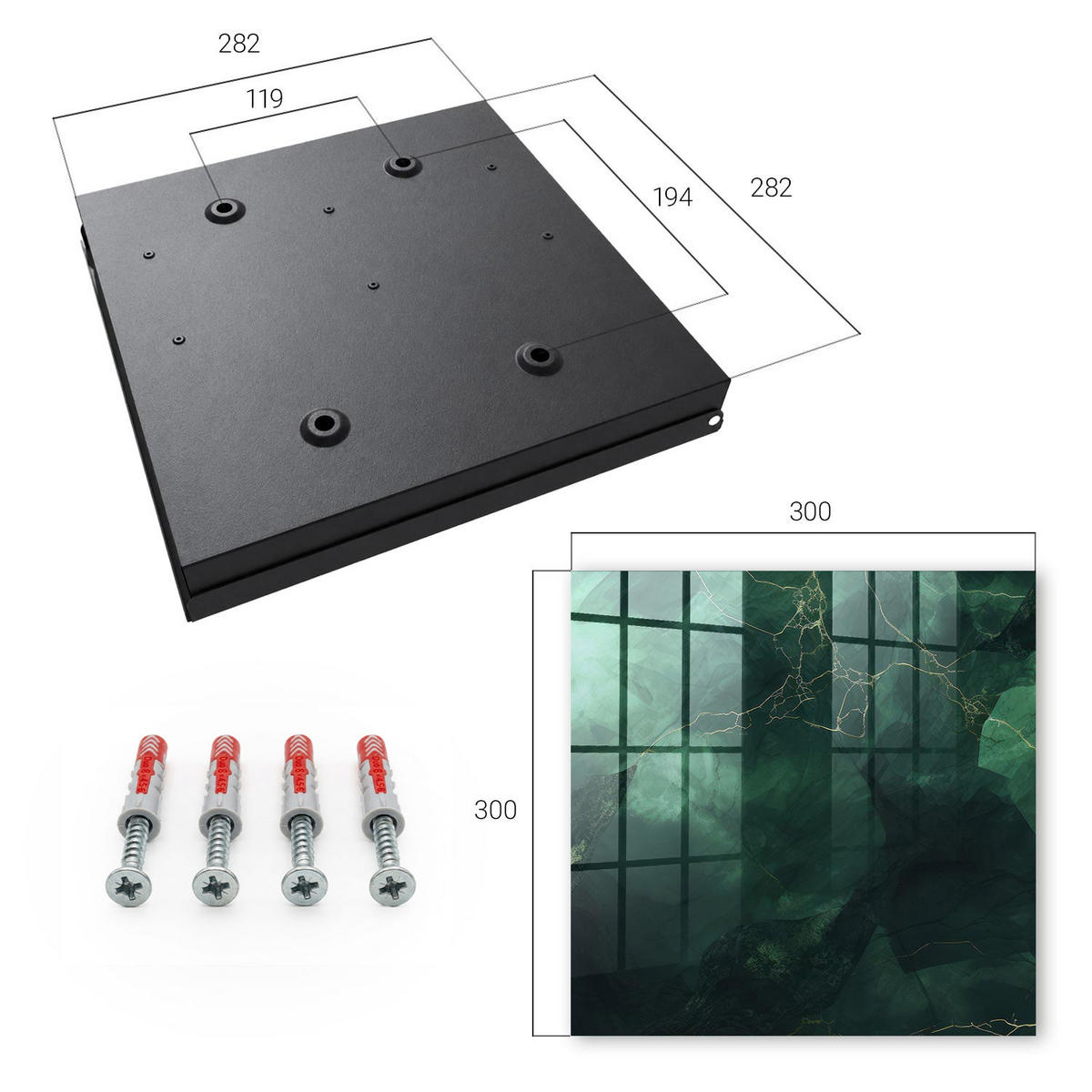 SCHLÜSSELBOX Schwarz 30x30 cm- Türöffnung nach rechts - Grüne Eleganz - Grün, Metall (30/30/5cm) - TULUP