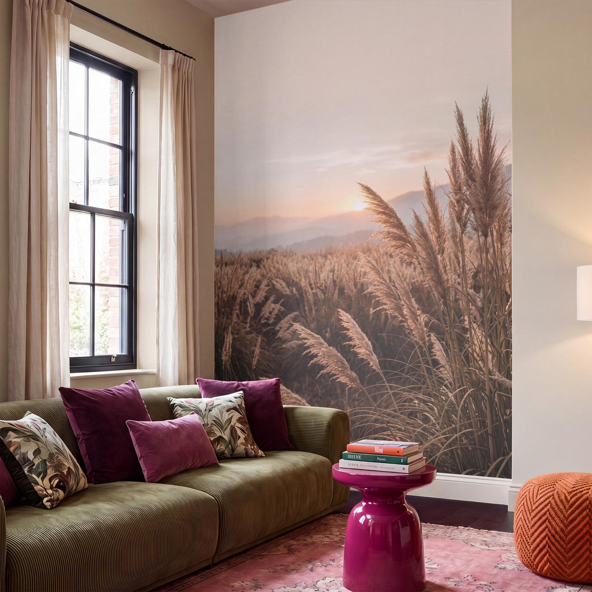 TAPETE - Gras - Feld - Sonne - Natur - 180x300 cm - Sandfarben, Papier (180/300cm) - OnlyWow