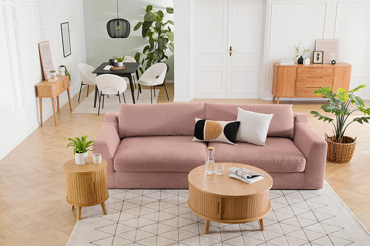 BIG-SOFA - Hellrosa, Kunststoff/Textil (274/90/112cm) - home24