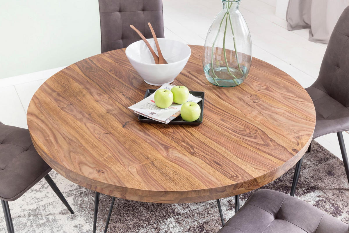 ESSZIMMERTISCH – Rund Massivholz 120 cm Landhausstil - Schwarz/Braun, Holz/Metall (73/120/78cm) - KADIMA DESIGN