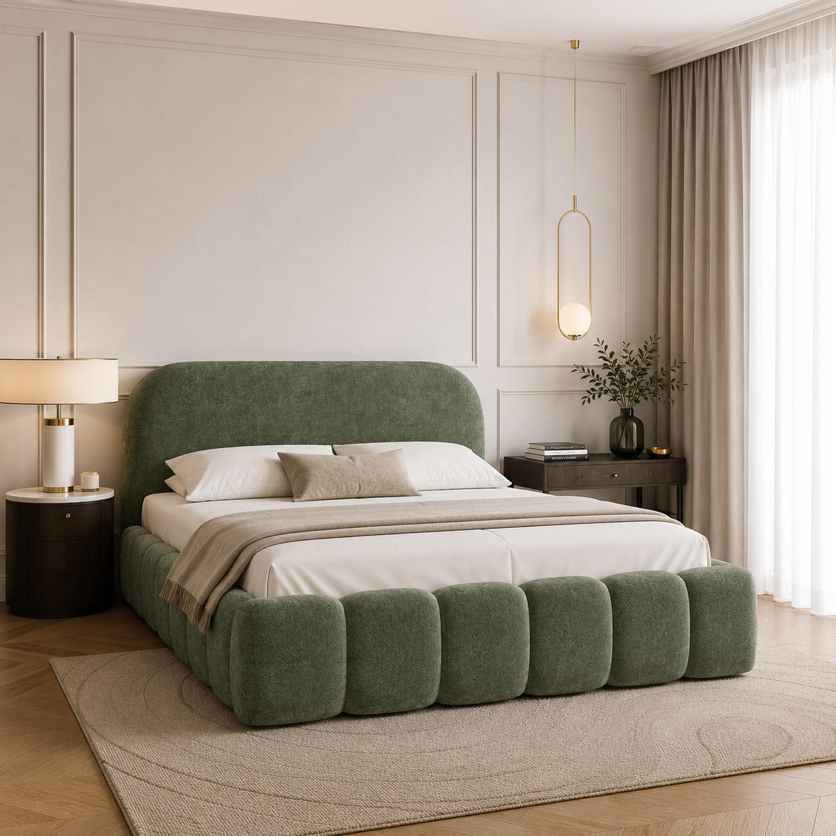 POLSTERBETT BELLURE mit Bettkasten 180x200,Doppelbett mit Stauraum,Lattenrost,Boxspringbett-Optik,ohne Matratze-Grün - Grün, Holz (180/200cm) - Furnistar