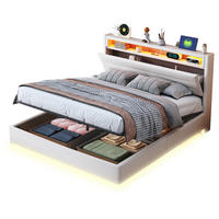 POLSTERBETT 140/200 cm Beige mit hydraulischem Stauraum und LED-Beleuchtung - Beige, Textil (140/200cm) - OKWISH