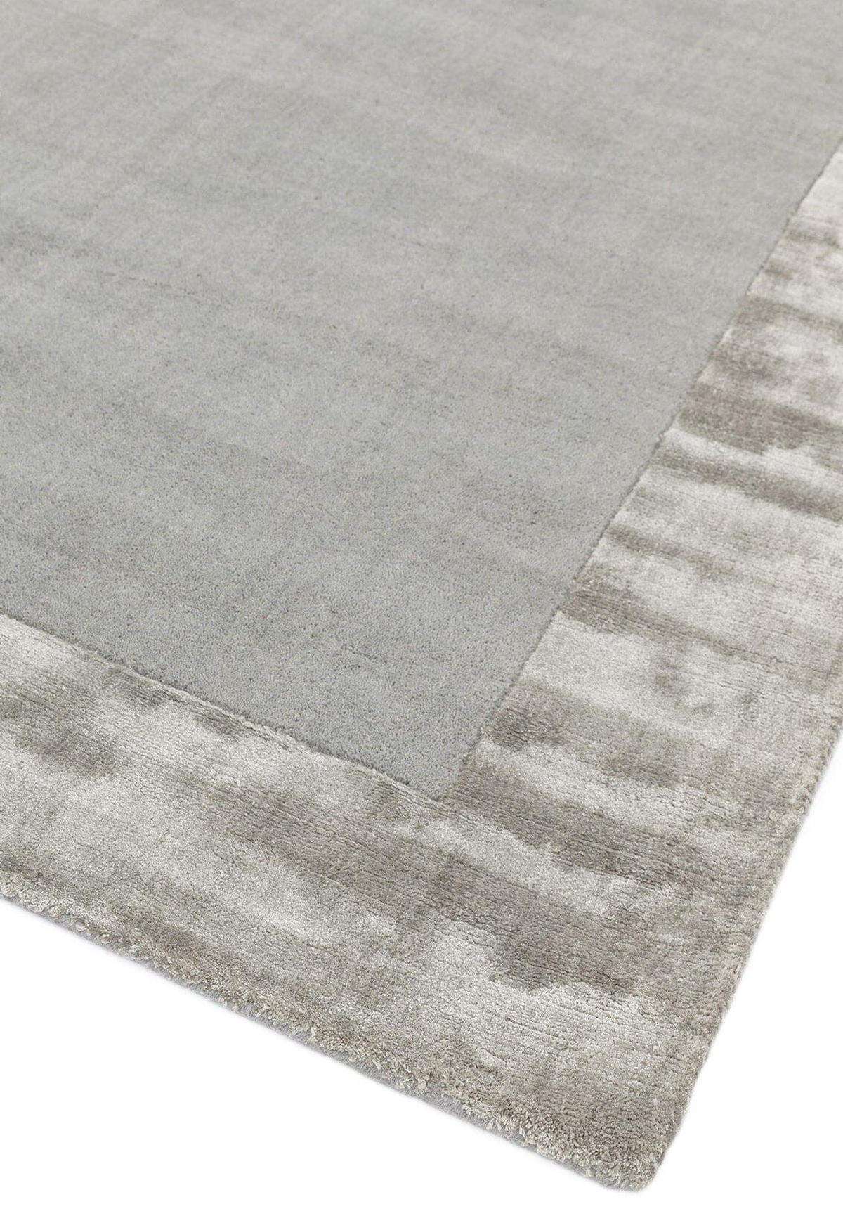 TEPPICH Wolle handgewebt einfarbig mit Viskosebordüre TYNE, Silber 120x170 cm - Silberfarben, Textil (120/170cm) - KADIMA DESIGN