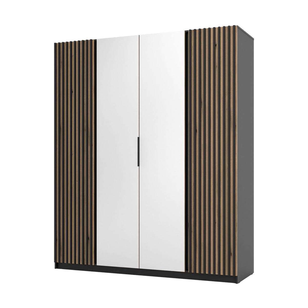 DREHTÜRENSCHRANK CAGLIARI 200/239/61,9cm 4-türig mit Spiegel Schwarz - Goldfarben/Schwarz, Holzwerkstoff (200/239/61.9cm) - MASSENO