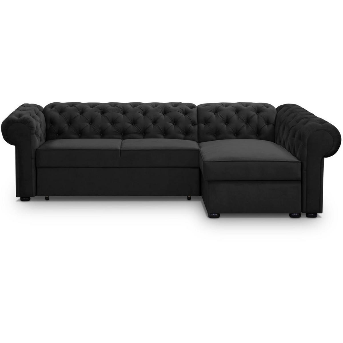 ECKSCHLAFSOFA Chester im Chesterfield-Stil, Schwarz, rechts - Schwarz, Textil (278/173cm) - Beautysofa