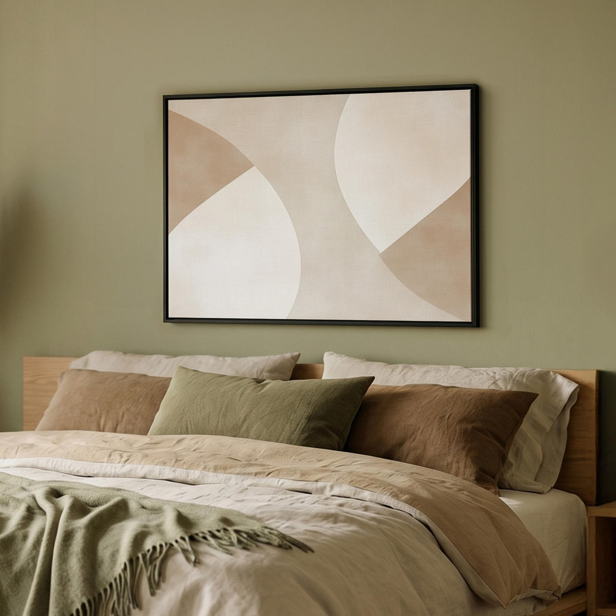 LEINWAND Bilder mit Rahmen - Braun - Japandi - Abstrakt - 80x60 - Sandfarben, Textil (80/60cm) - MuchoWow