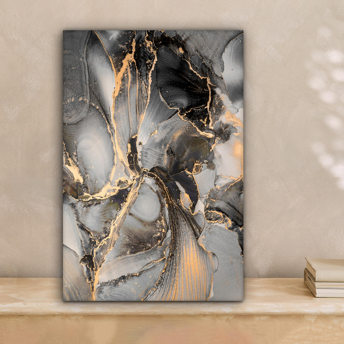 LEINWANDBILD Grau - Luxus - Gold - Marmor 20x30 cm - Dunkelgrau, Textil (20/30cm) - MuchoWow