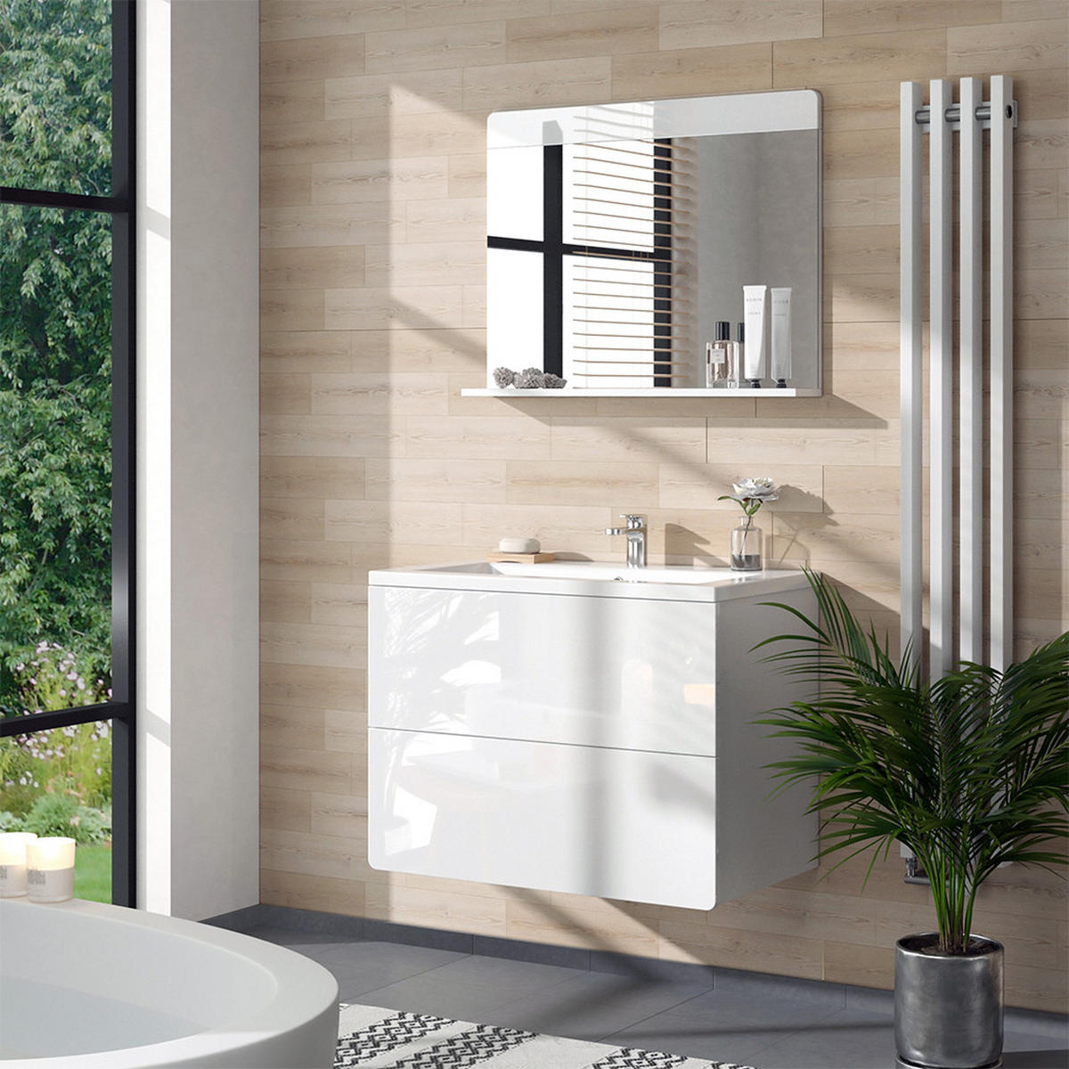 BADEZIMMERSPIEGEL Izan Weiß Hochglanz 80.1 x 62 cm mit Regal - Weiß, Glas (80.1/62/12cm) - Vicco