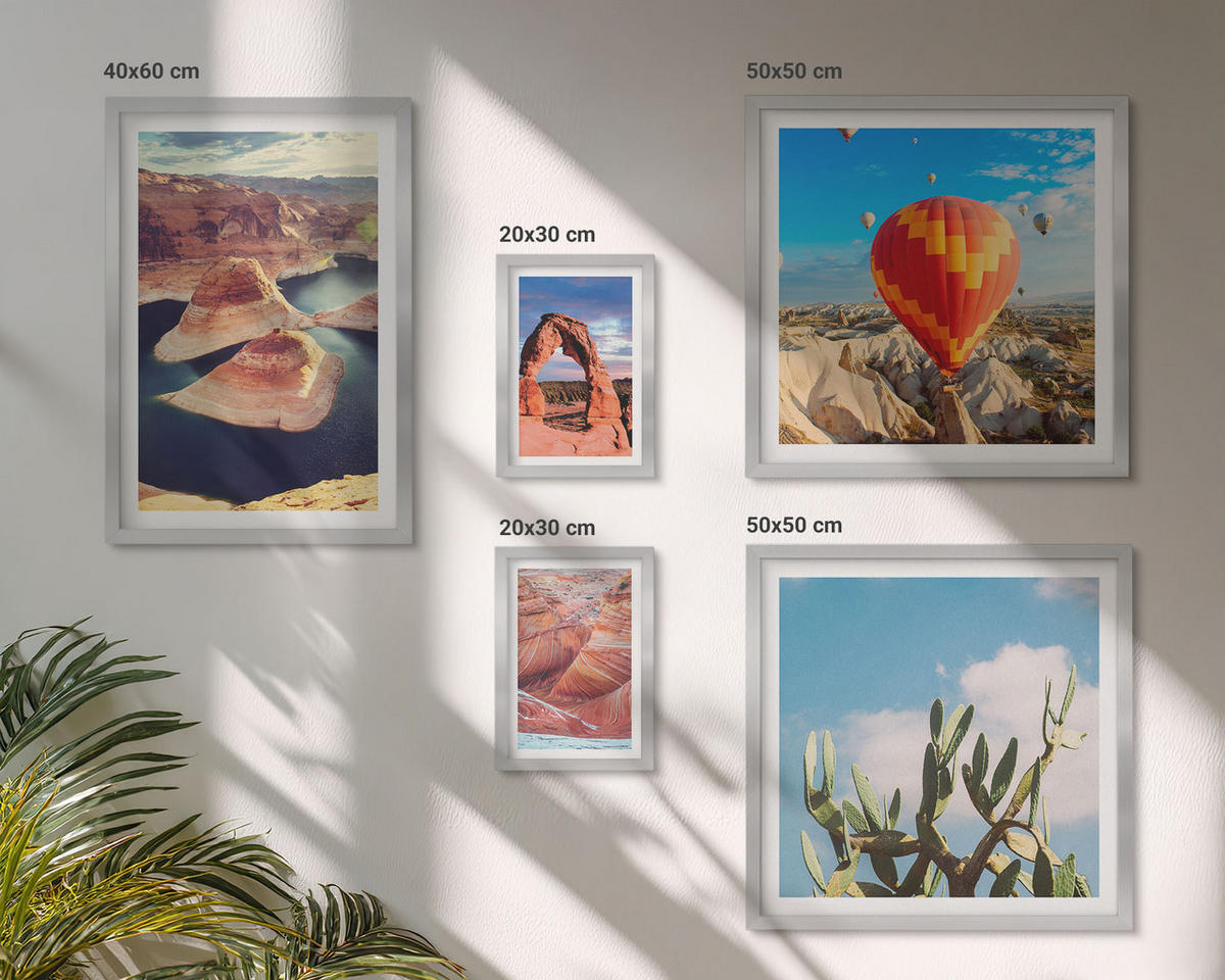 BILDER SET 5er Set - 50x50 cm & 20x30 cm & 40x60 cm Silberner Rahmen - Berge, Seen, Wälder, Wege - Silberfarben, Kunststoff (40/60cm) - TULUP