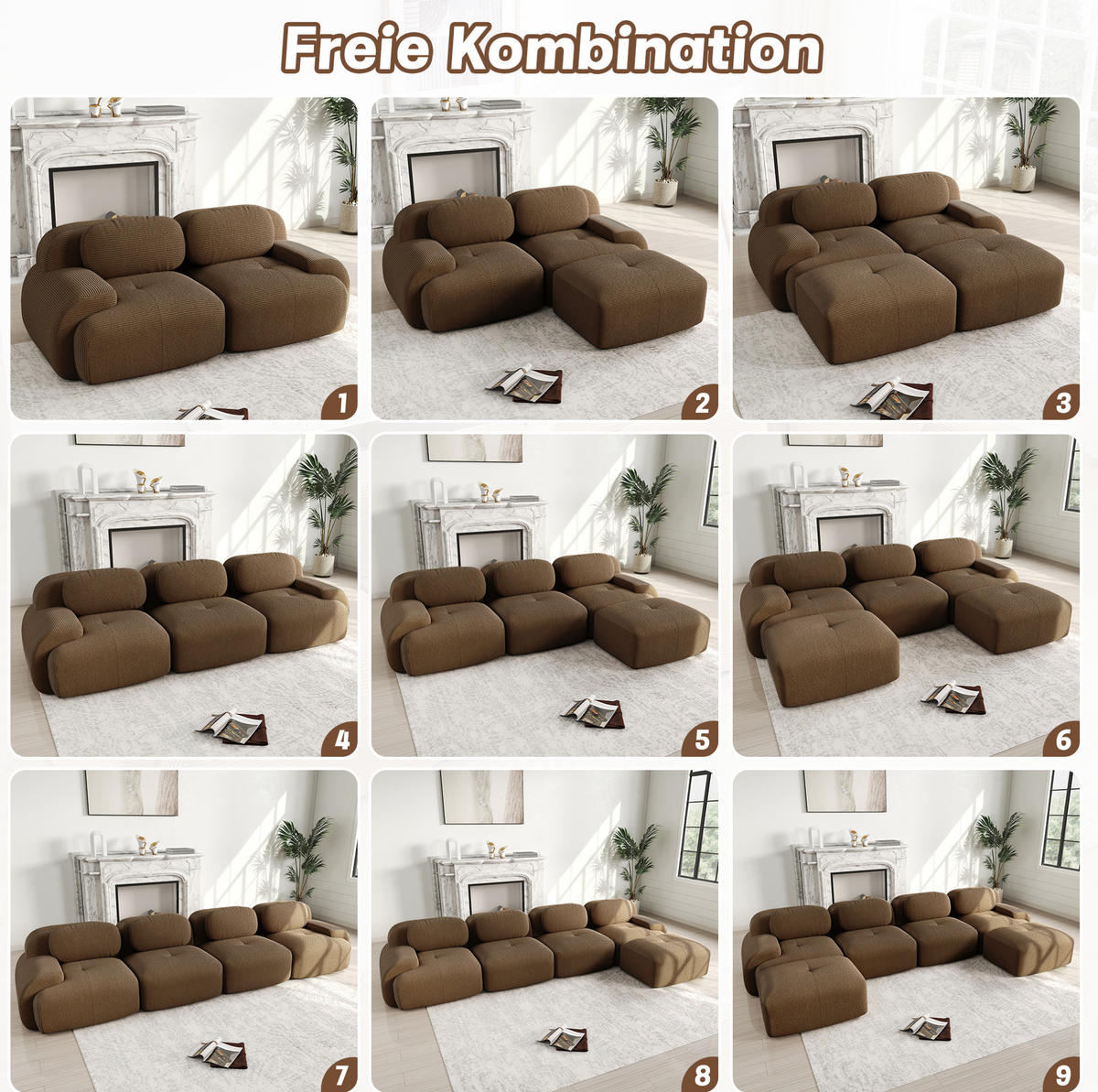 SOFA modular Ecksofa rahmenlos Cord Brown 4-tlg. - Braun, Kunststoff (178/298.1cm) - Meubliv