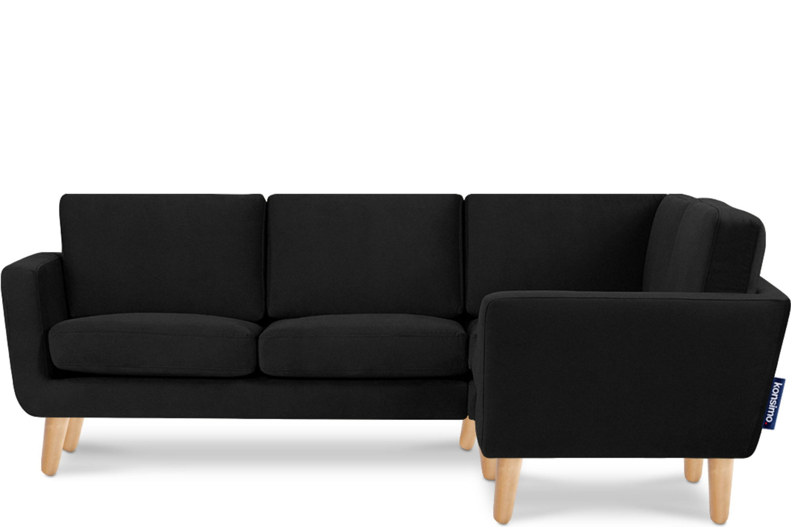 ECKSOFA-RECHTS TAGIO 3/4 Sitzer, Schwarz - Schwarz/Braun, Buchenholz/Textil (220/181cm) - KONSIMO®