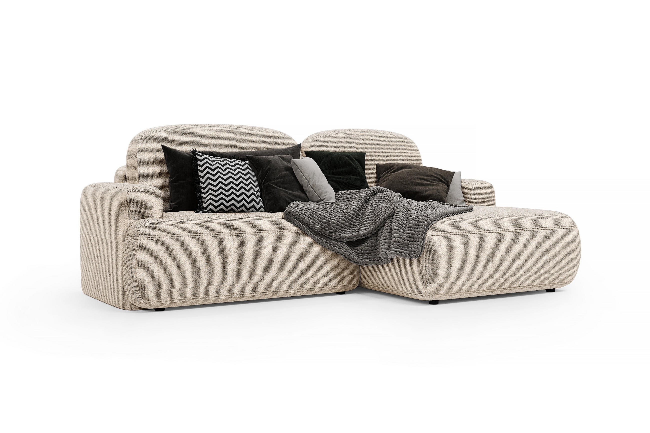 ECKSOFA Warm rechts – Beige, mit Schlaffunktion und Bettkasten - Beige, Textil (246/176cm)