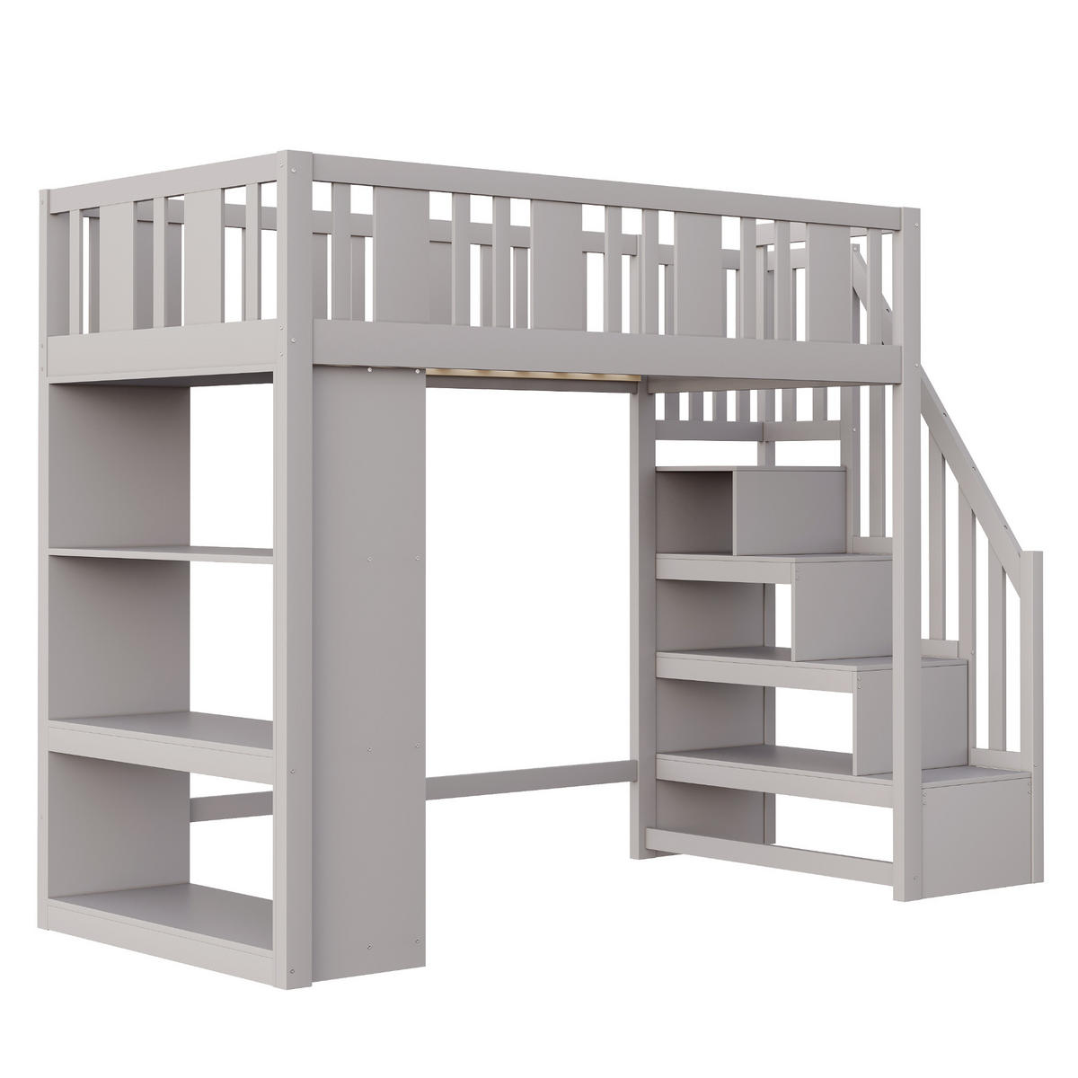 HOCHBETT 90/200 cm grey mit Stauraumtreppe - Grau, Holz (90/200cm) - OKWISH