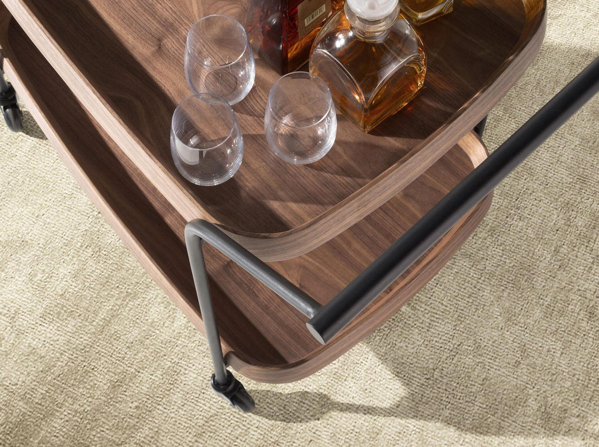 MINIBAR-SERVIERWAGEN aus Nussbaumholz und schwarzem Stahl 89/56/89 cm - Walnussfarben/Schwarz, Naturmaterialien/Holz (89/89/56cm) - ANGEL CERDA