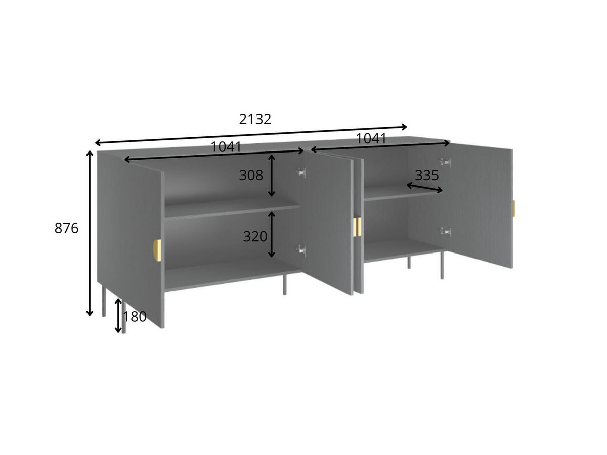 KOMMODE Graphitschwarz 213/87,6/40 - Schwarz, Holzwerkstoff (213/88/40cm) - RAUMHIRSCH FURNITURE