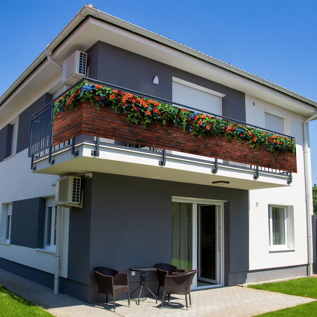BALKON-SICHTSCHUTZ Blumen - Wand - Grün - Orange - Rotbraun, Kunststoff (500/85cm) - MuchoWow