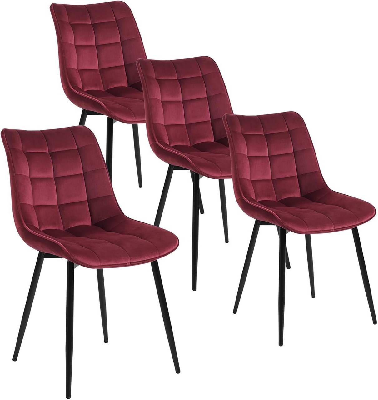 ESSZIMMERSTUHL 4er Set, Samt, Metallbeine, Bordeaux - Bordeaux/Schwarz, Textil/Metall (46/85.5/40.5cm) - Woltu