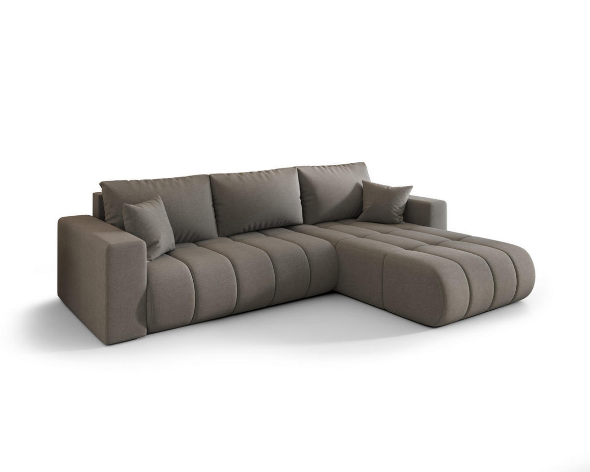 ECKSOFA mit schlaffunktion und bettkasten MILO PREMIUM, stoff WIND, Stahl, Rechts - Grau, Holz (280/190cm) - Kaiser Möbel