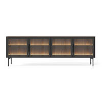 TV stolík Lumi so sklenenými čelami dub Dunin 181/61/39 cm - čierna/tmavohnedá, kov/kompozitné drevo (181.3/39.3/39.3cm) - Selsey