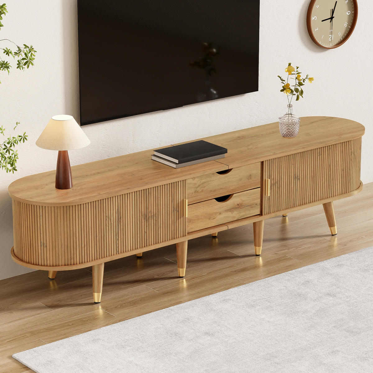 TV-SCHRANK mit Schiebetüren 175 x 38 x 45 cm MDF Holzoptik - Braun, Holzwerkstoff (38/45/175cm) - Beauniv
