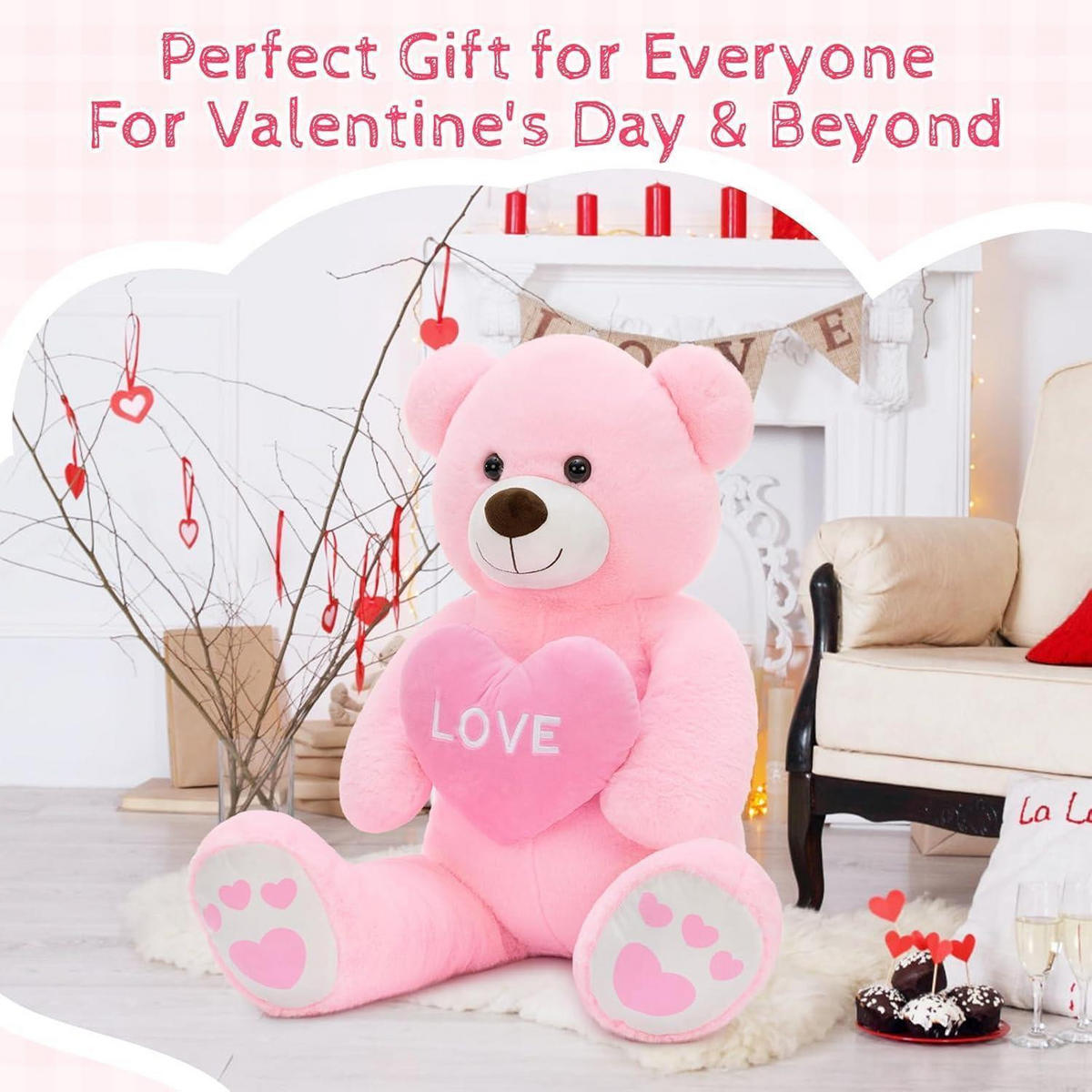 XXXL Kuscheltier Teddybär mit Herz 90 cm Rosa - Rosa, Textil (45/90cm)