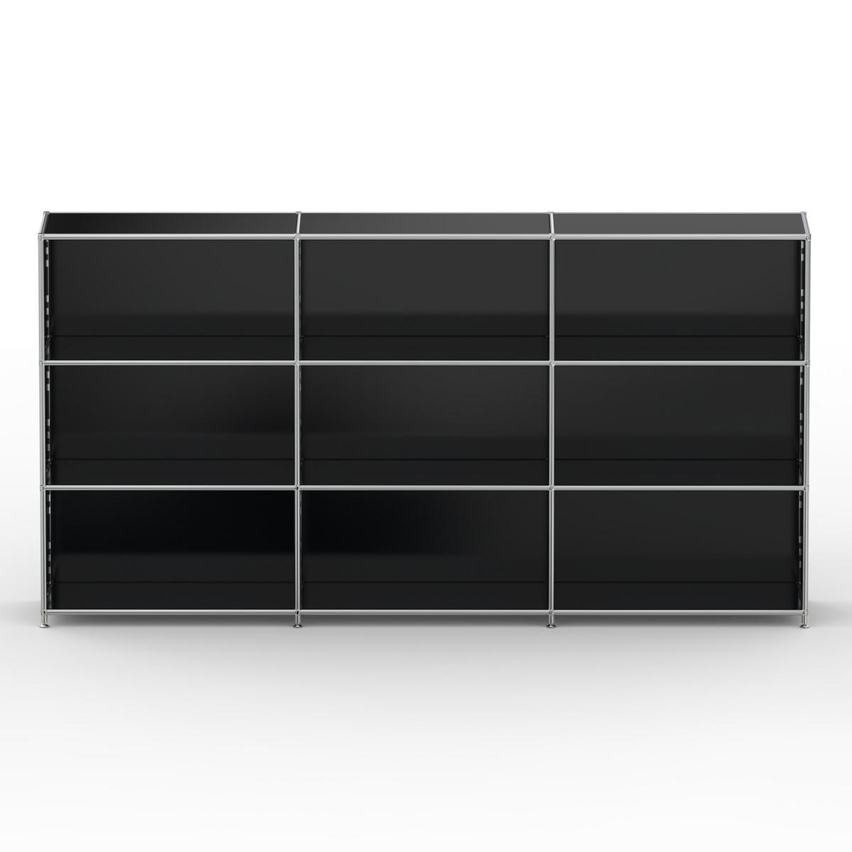 AKTENSCHRANK Büro, 9 offene Fächer, Breite 227 cm, Graphitschwarz - Chromfarben/Schwarz, Metall (40/118/227.2cm) - Versee