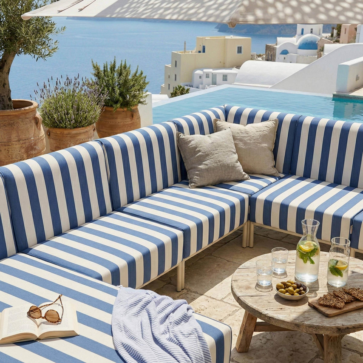 GARTENSOFA mit 6 Sitzplätzen, Blau - Blau, Textil - Oviala
