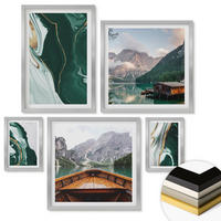 WANDBILDER 5er Set - 50x50 cm & 20x30 cm & 40x60 cm Silberner Rahmen - Abstrakte Muster von Sukkulentenblättern - Silberfarben, Kunststoff (40/60cm) - ArtPrintCave