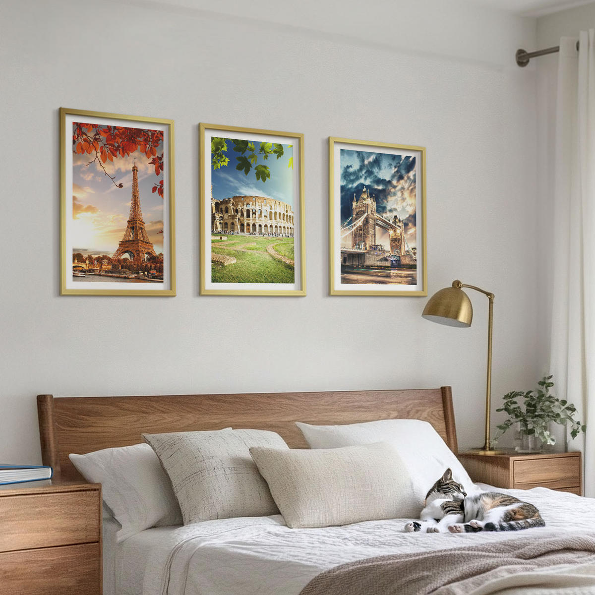 WANDBILDER 3er Set - 40x60 cm Goldrahmen - Denkmäler Europas - Goldfarben, Kunststoff (40/60cm) - ArtPrintCave