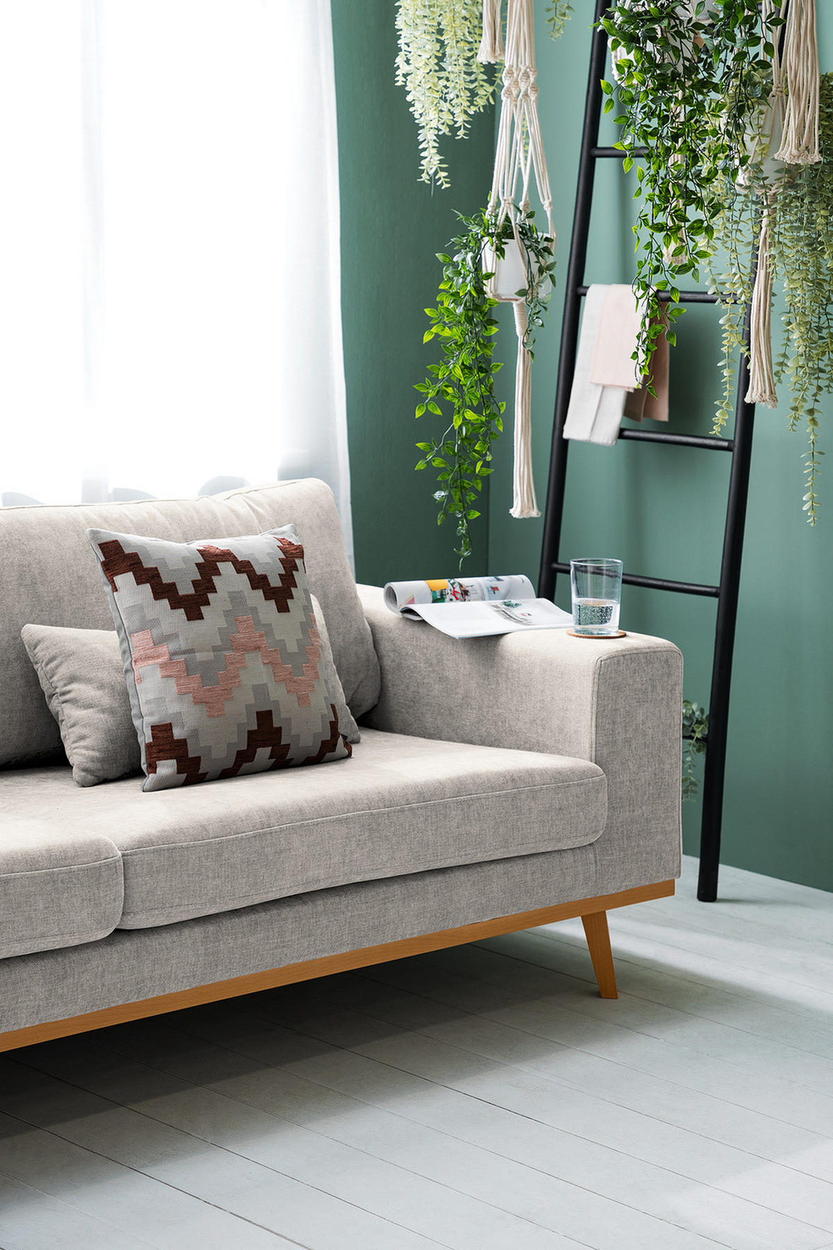 3-SITZER SOFA - Buchefarben/Grau, Textil (237/81/88cm) - home24