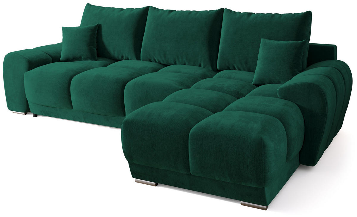 ECKSOFA Nubes mit Schlaffunktion Flaschengrün Plüsch - Dunkelgrün/Gelb, Kunststoff/Textil (290/180cm) - Bromarkt