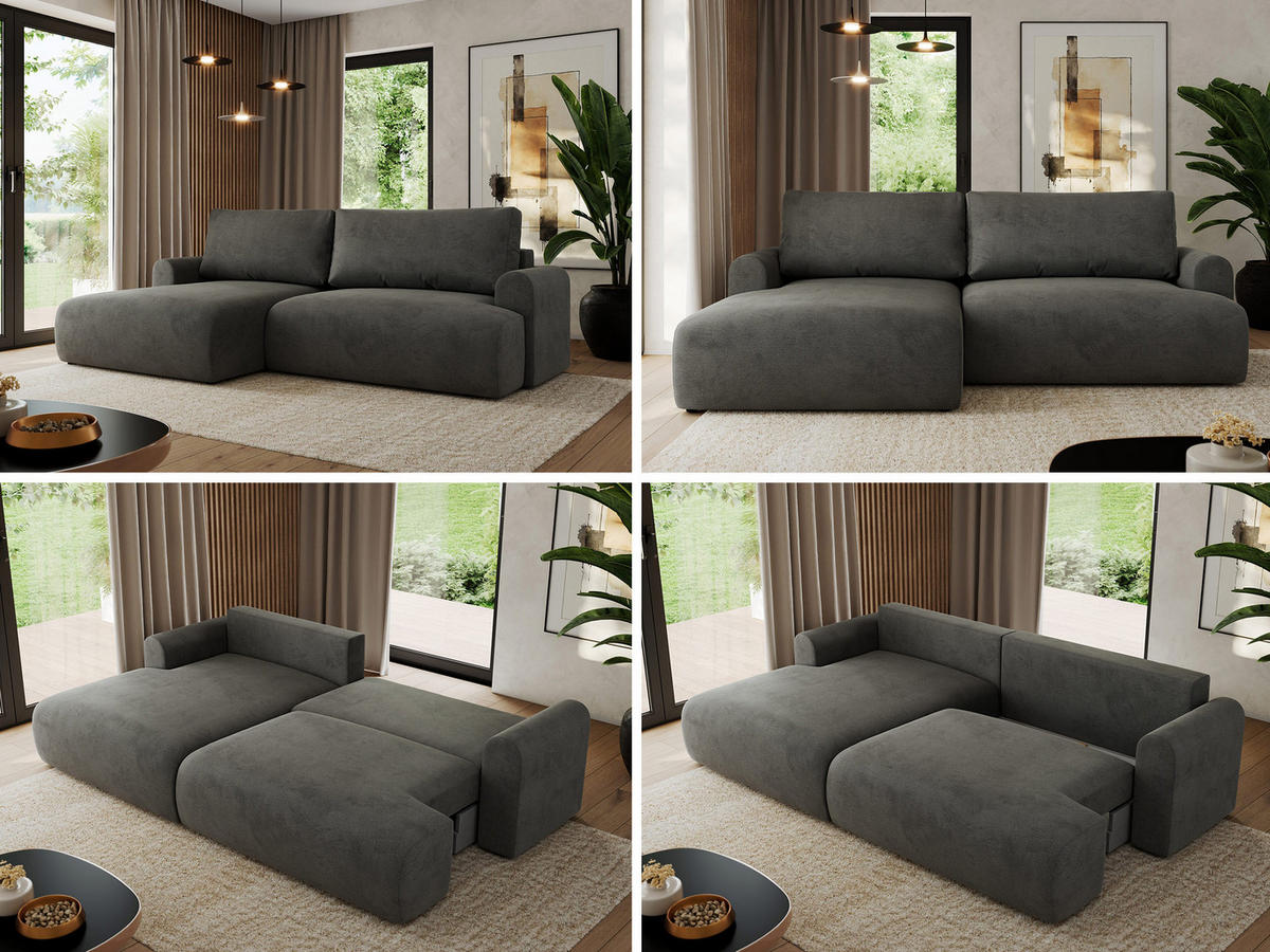 ECKSCHLAFSOFA TONO L Dunkelgrau Velvet - links - Dunkelgrau/Schwarz, Kunststoff/Textil (260/150cm) - MKS