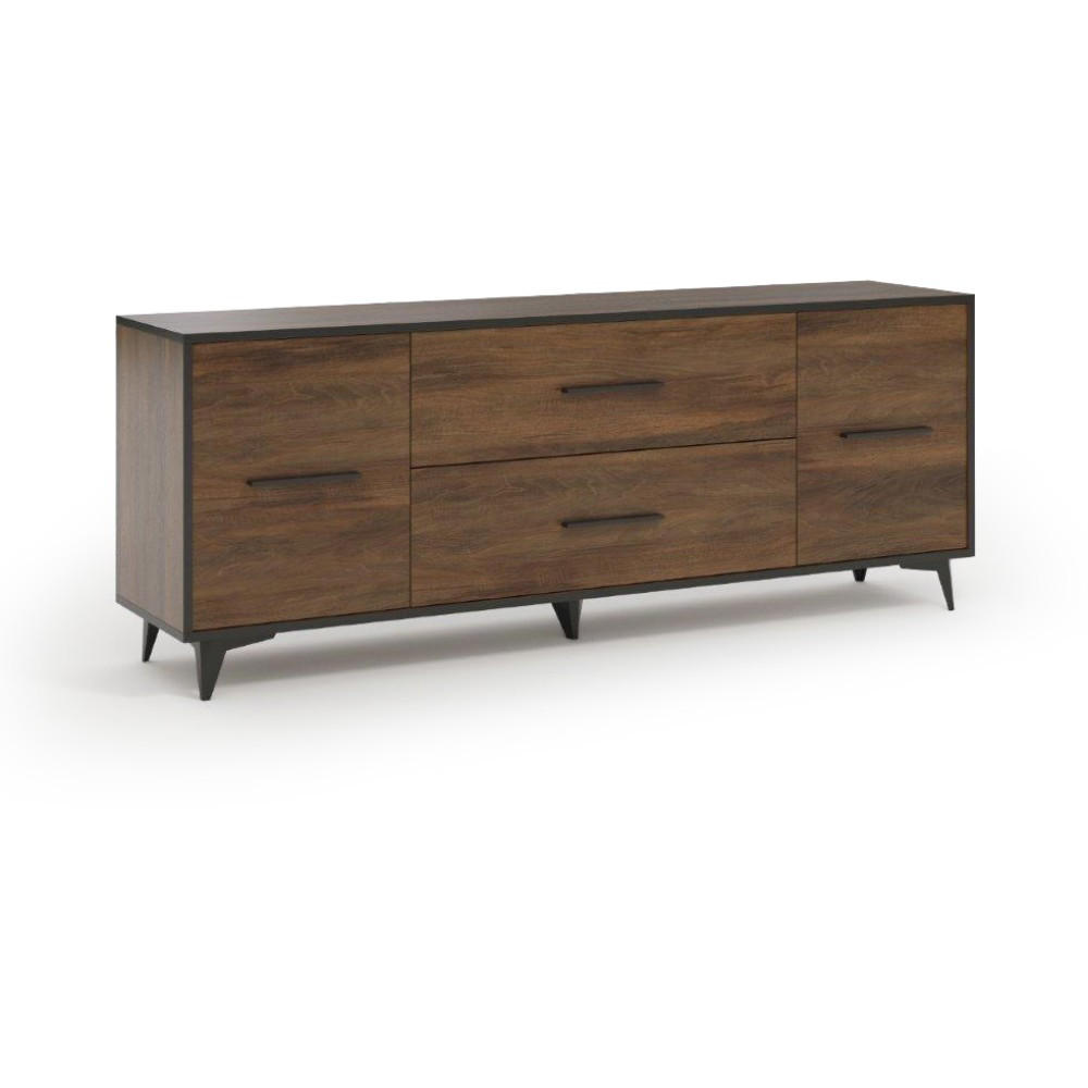 LOWBOARD Felia mit 2 Türen und 2 Schubladen - Walnussfarben/Schwarz, Holzwerkstoff (179/68/40cm) - Beautysofa