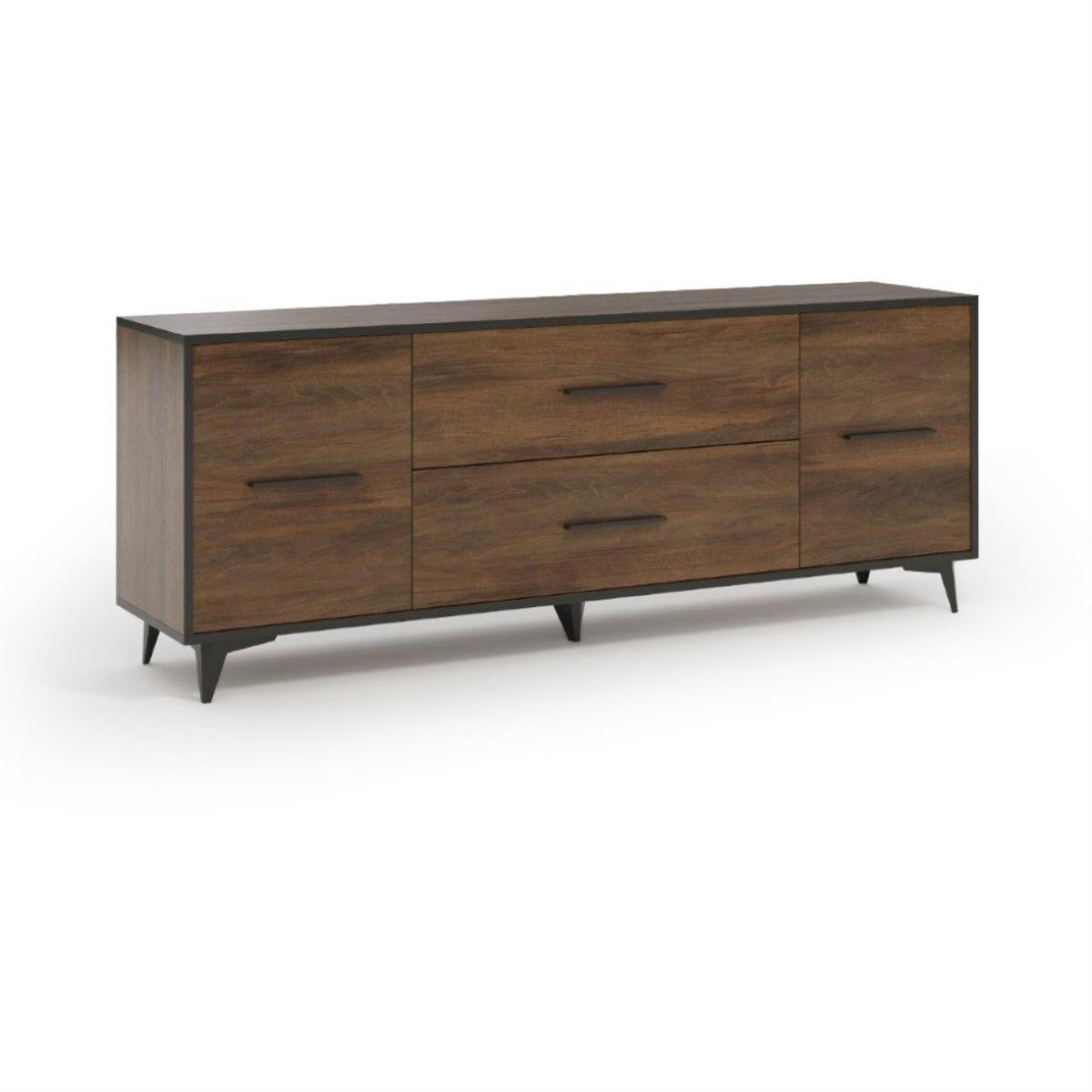 LOWBOARD Felia mit 2 Türen und 2 Schubladen - Walnussfarben/Schwarz, Holzwerkstoff (179/68/40cm) - Beautysofa