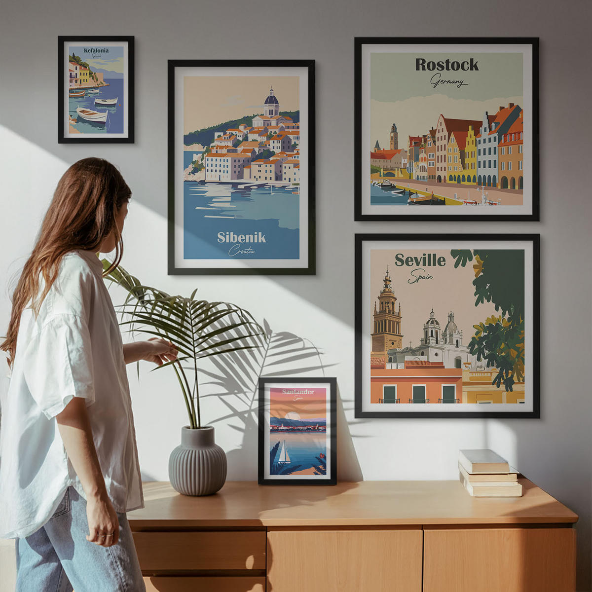 WANDBILDER 5er-Set - 50x50 cm & 20x30 cm & 40x60 cm Schwarzer Rahmen - Berglandschaften und Städte - Schwarz, Kunststoff (40/60cm) - ArtPrintCave