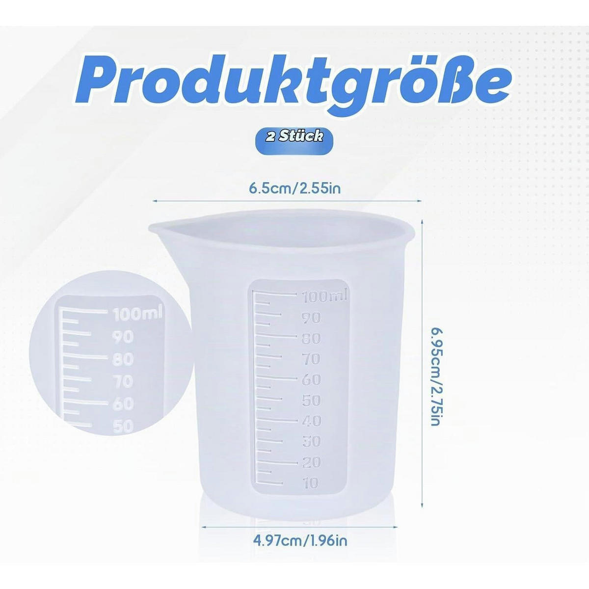 MESSBECHER 2-teiliges Set 100ml Silikon mit Präzisionsskala - Blau, Kunststoff (0.1L)